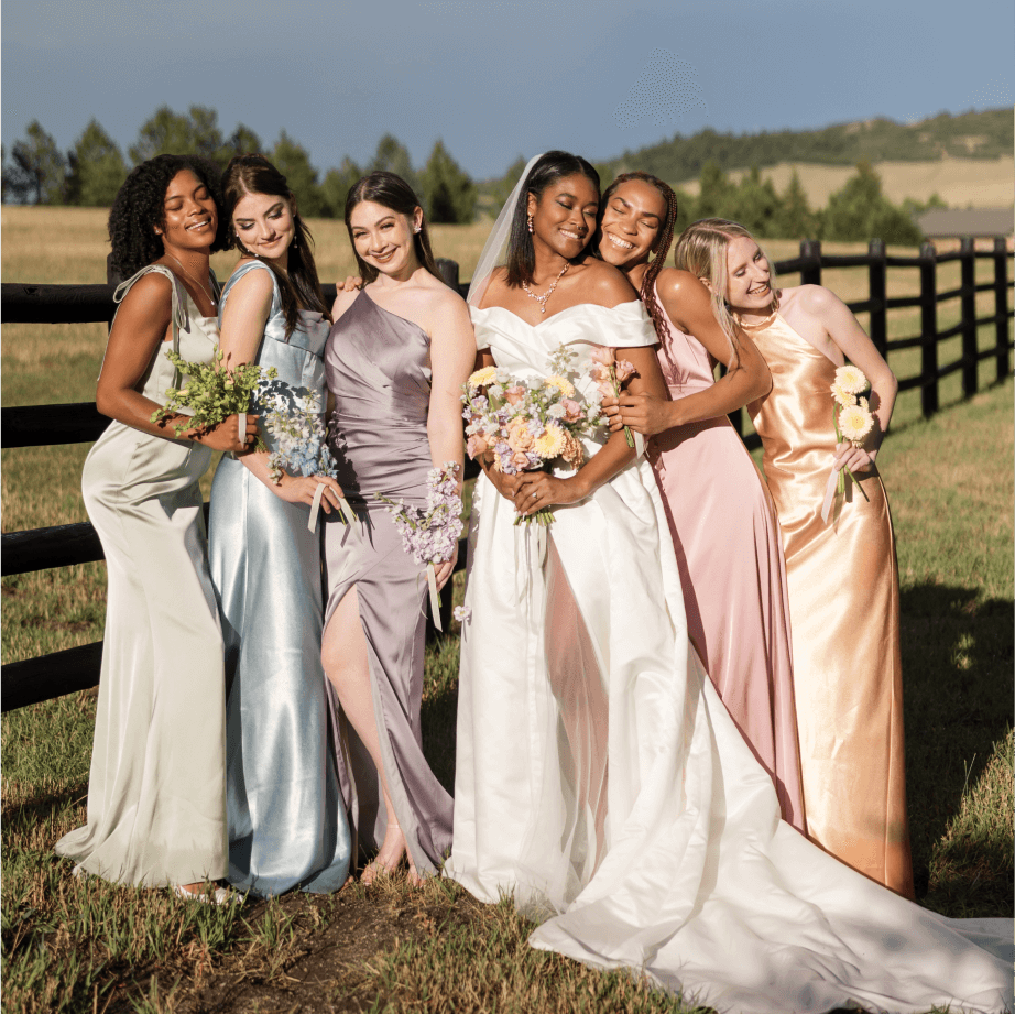 Elegant bridal wedding dresses, mix & match bridesmaid gowns in multiple colors (ivory, pink, champagne, blue) – romantic wedding collection | AW.Bridal