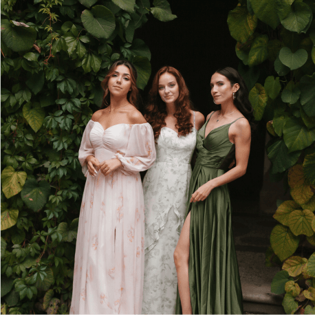 Stylish floral & green bridesmaid dresses are suitable for spring or garden weddings | AW.Bridal Australia
