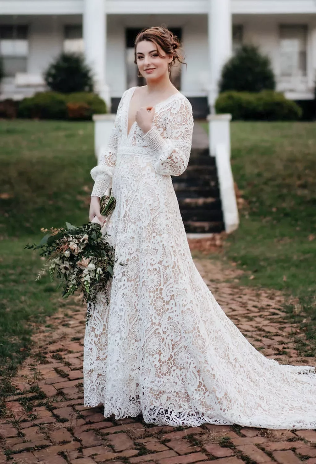beaded lace and tulle ball gown wedding dress Beaded Lace Strapless Whimsical Overksirt Wedding Dress main image 1
