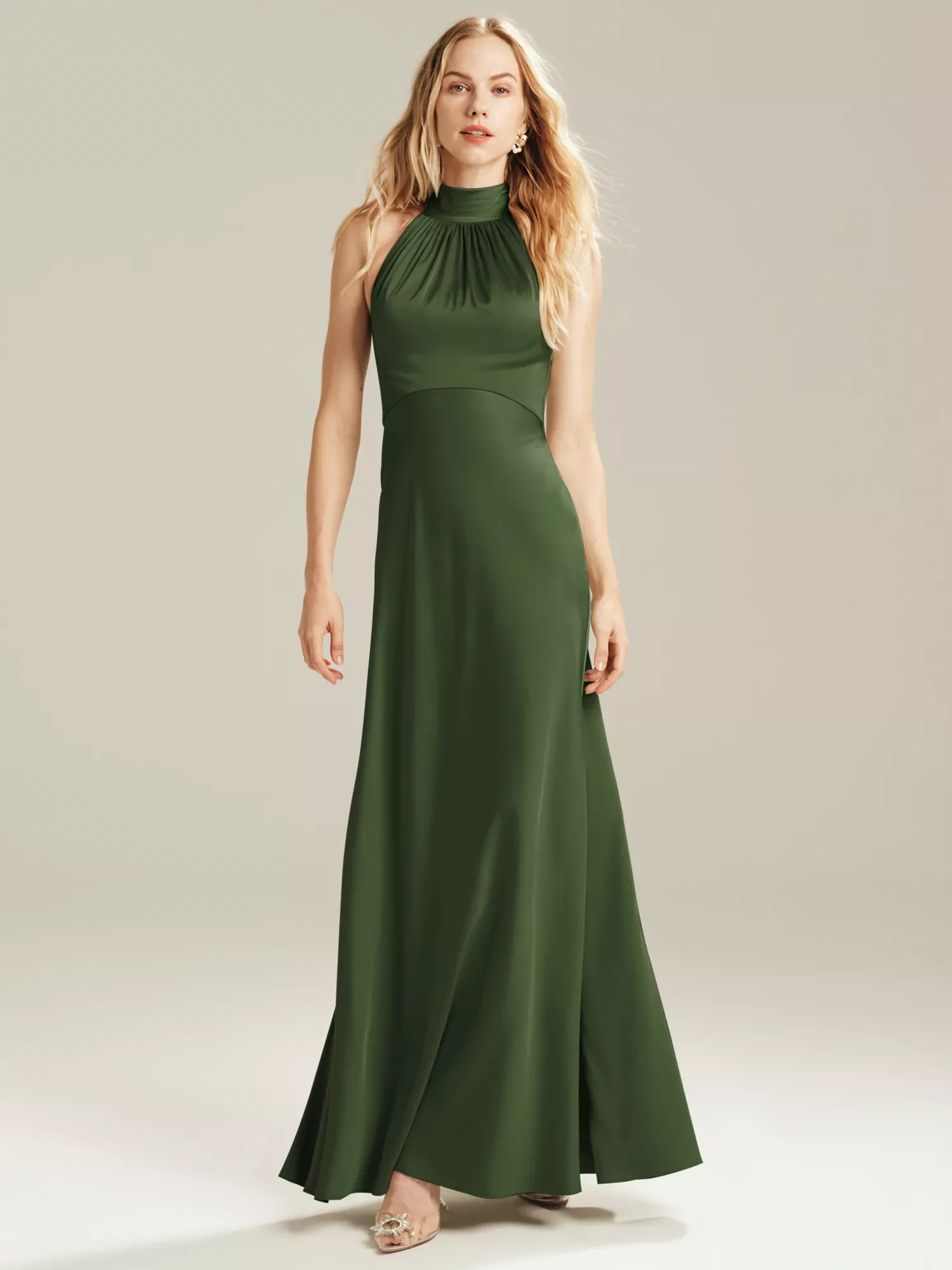 AW Janina Dress, Green Olive Crystal Satin Satin Charmeuse Stretch Satin Floor Length Halter Neckline Bridesmaid Dresses | AW.Bridal Australia AW Janina Dress, Green Olive Crystal Satin Satin Charmeuse Stretch Satin Floor Length Halter Neckline Bridesmaid Dresses | AW.Bridal Australia