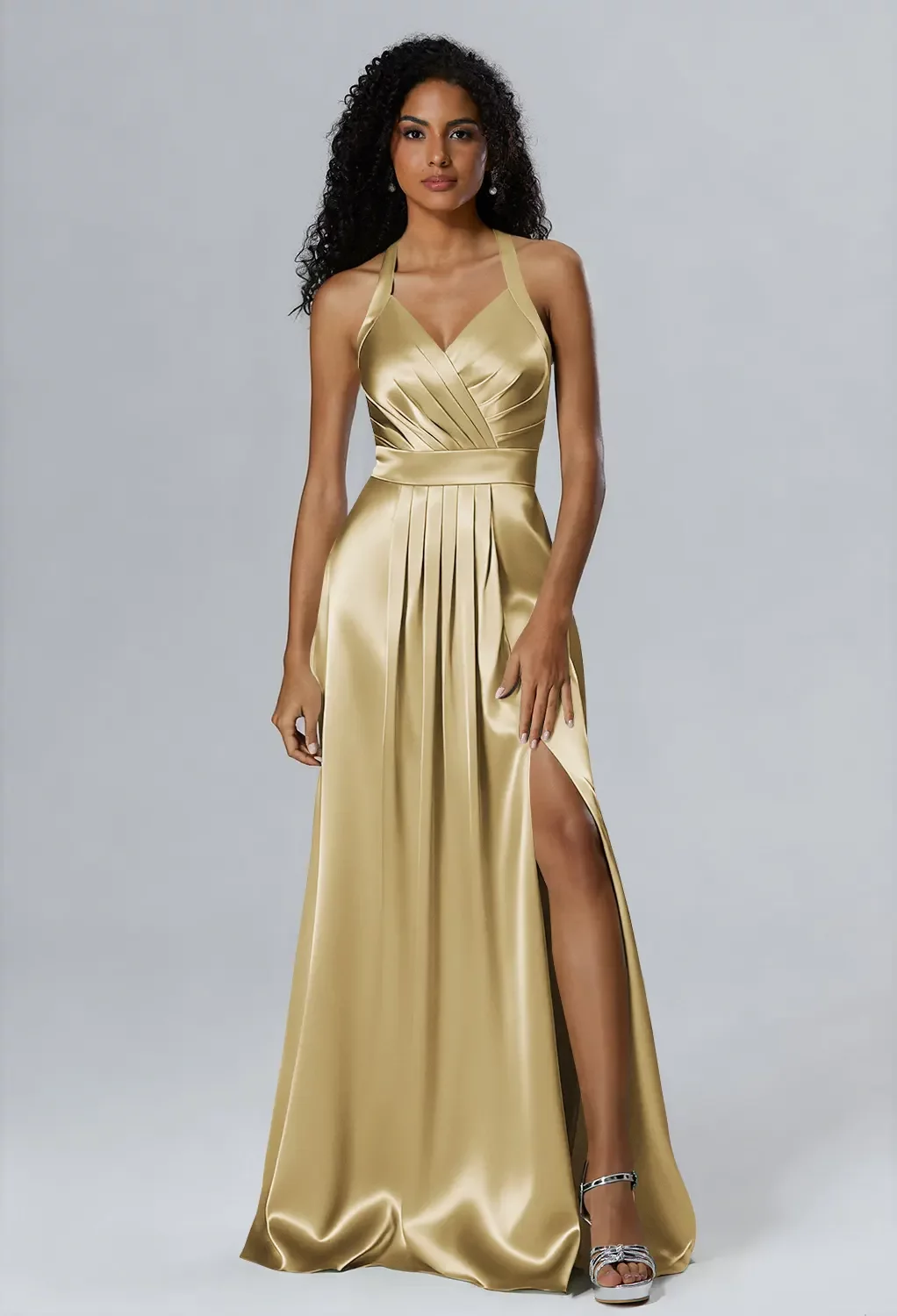 satin bridesmaid dresses australia AW Theresa Dress, Dusty Blue Crystal Satin Charmeuse Stretch Satin Floor Length Halter Neckline Ecqkame Women's Fashion Long Color:Hunter Green* willa wedge formals.
