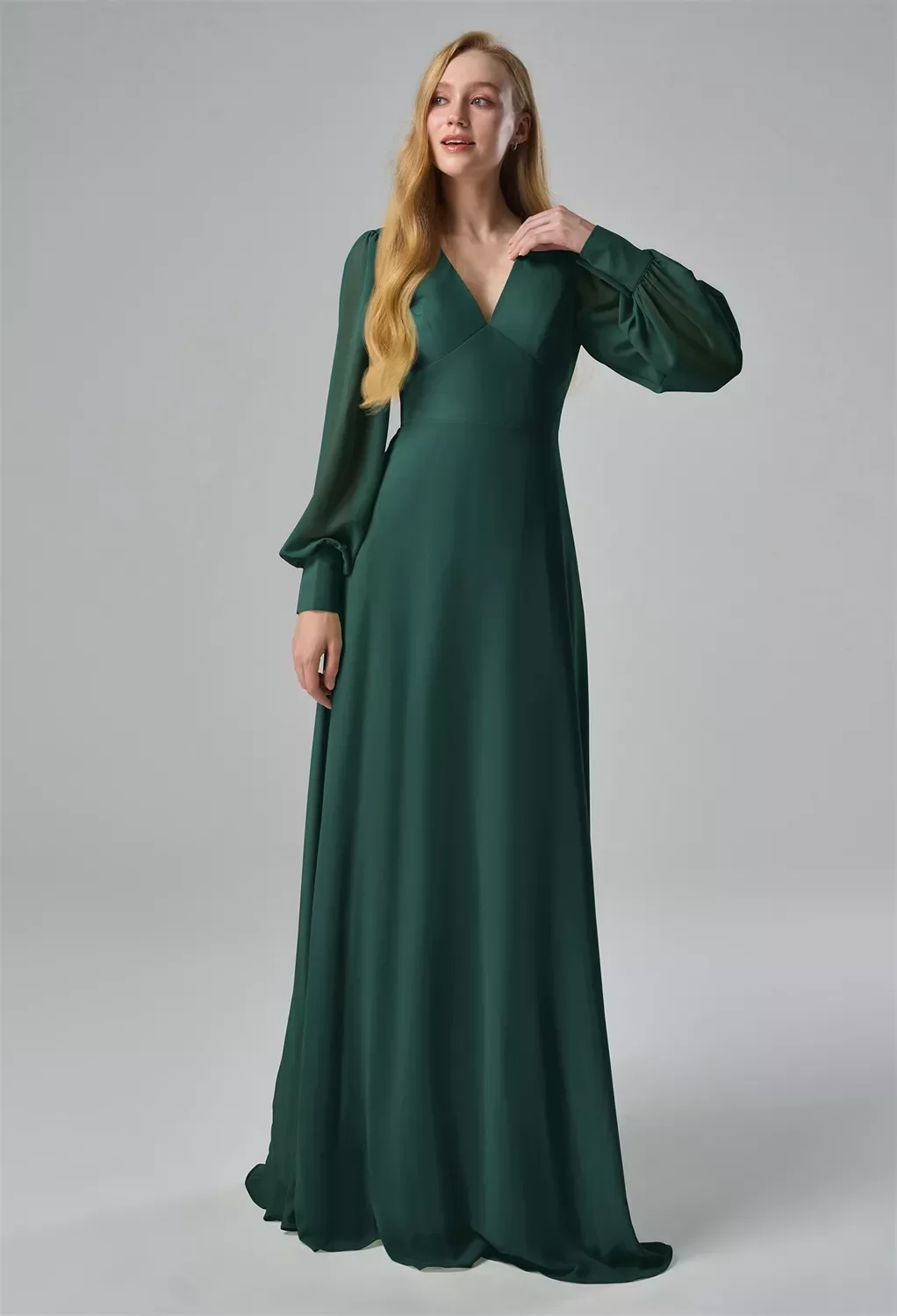 AW Aphrodite Dress, Dark Emerald Chiffon Floor Length V-Neck Bridesmaid  Dresses | AW.Bridal Australia