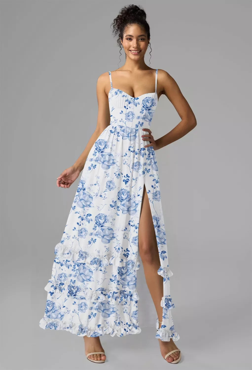 AW Hiba Dress, Tea Green Shade Chiffon Floor Length V-Neck Bridesmaid  Dresses | AW.Bridal Australia