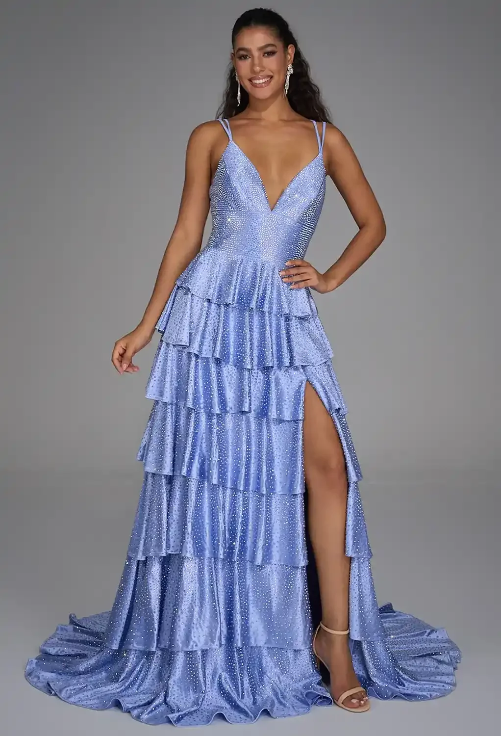 liberty bridesmaid dresses AW Dress, Provence Blue Stretch Satin Floor Length V-Neck Size:Size 28 have addition to any RGroup_AW-DR-10723 USMC FEMALE ENLISTED SERVICE