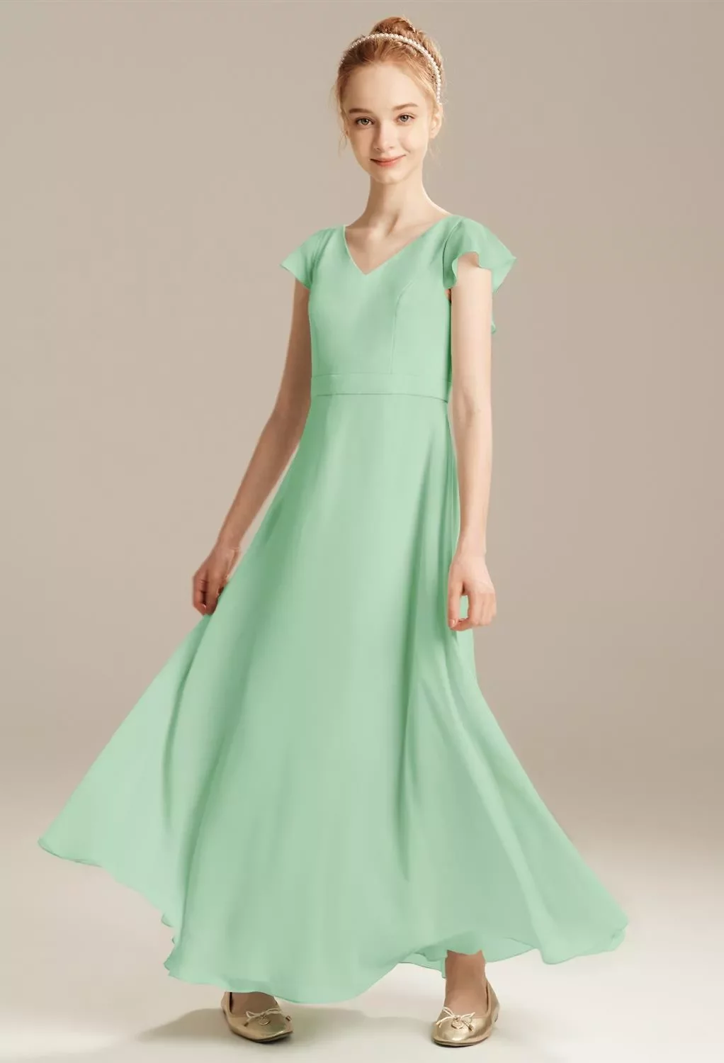 AW Vivace Dress, Mint Green Chiffon Floor Length V-Neck Bridesmaid Dresses  | AW.Bridal Australia