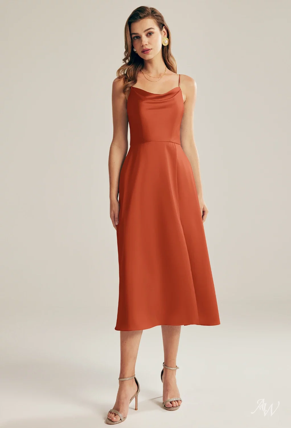 cowl neck tea length satin a line dress Mother of the Bride Dress Satin A-Line Tea Length Cowl Neck Bow Formal Gown with Bow COCOMELODY CM0348, Mauve