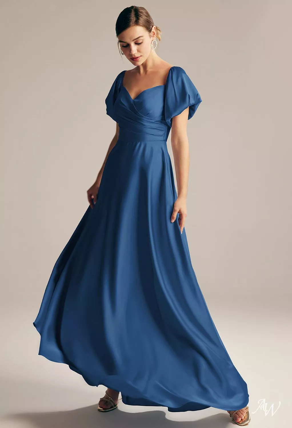 convertible navy bridesmaid dress AW Dey Dress, Hunter Green Crystal Satin Satin Charmeuse Stretch Satin Floor Length Sweetheart Neckline Dresses This lovely convertible style