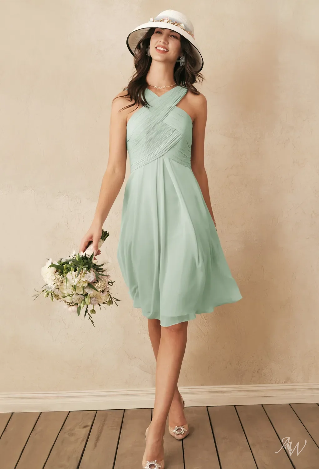 classy knee length wedding dresses Vintage A-Line V-neck Satin Knee-length Wedding Dress Beach Country Ga –  DorrisDress main image 0