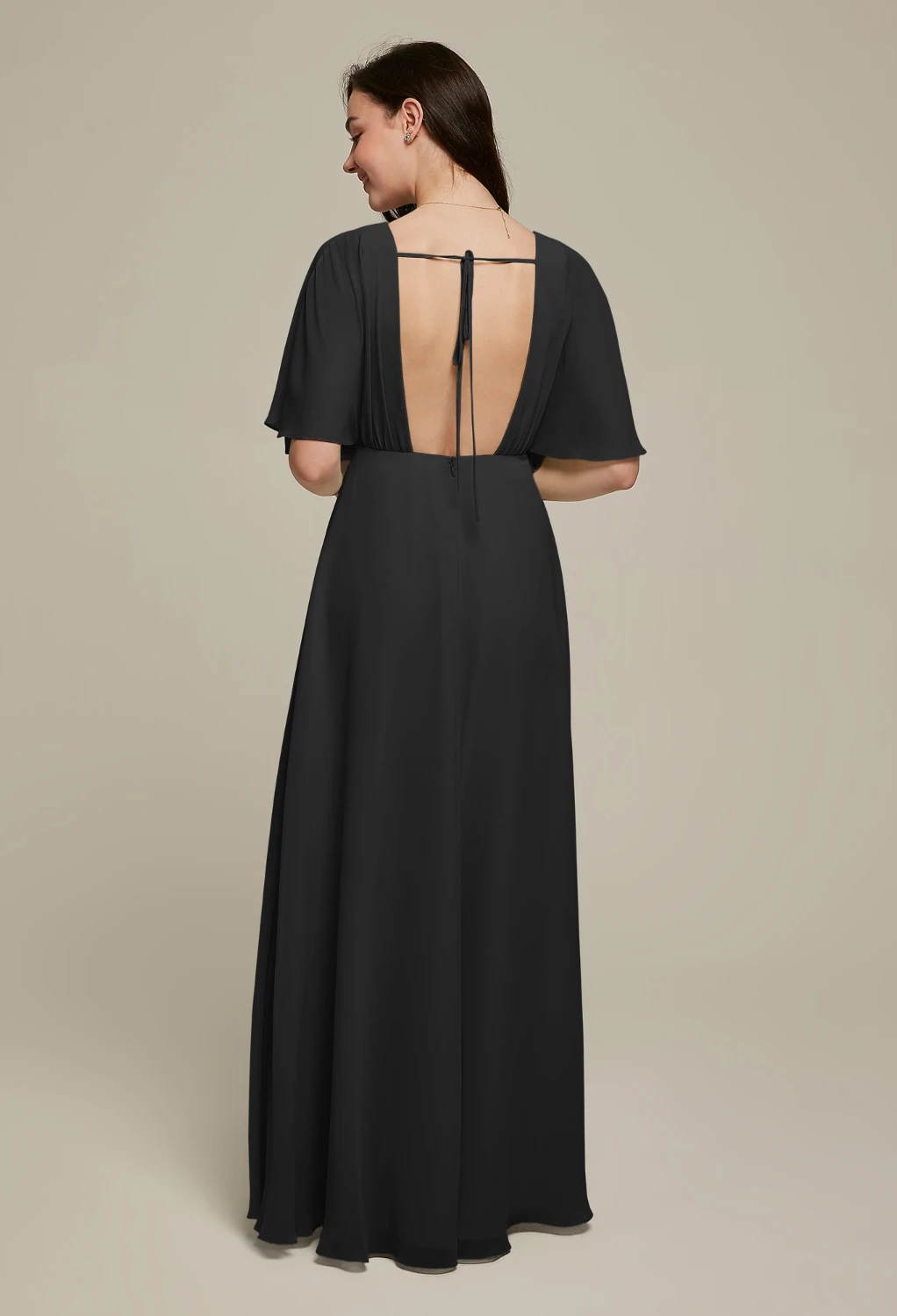 illusion lace bridesmaid dress A-line Illusion Lace Neck Chiffon Long Bridesmaid Dress Pomegranate / US 16