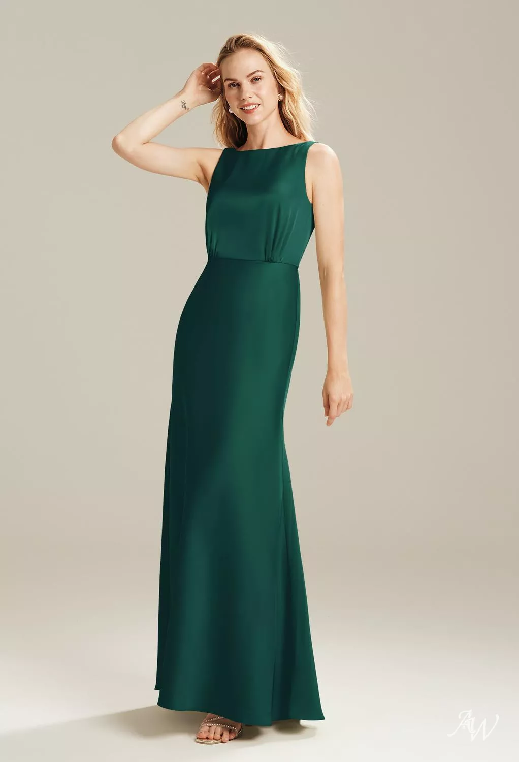 AW Giselle Dress, Sage Garden Party Crystal Satin Satin Charmeuse Stretch  Satin Floor Length Bateau Neckline Bridesmaid Dresses | AW.Bridal Australia