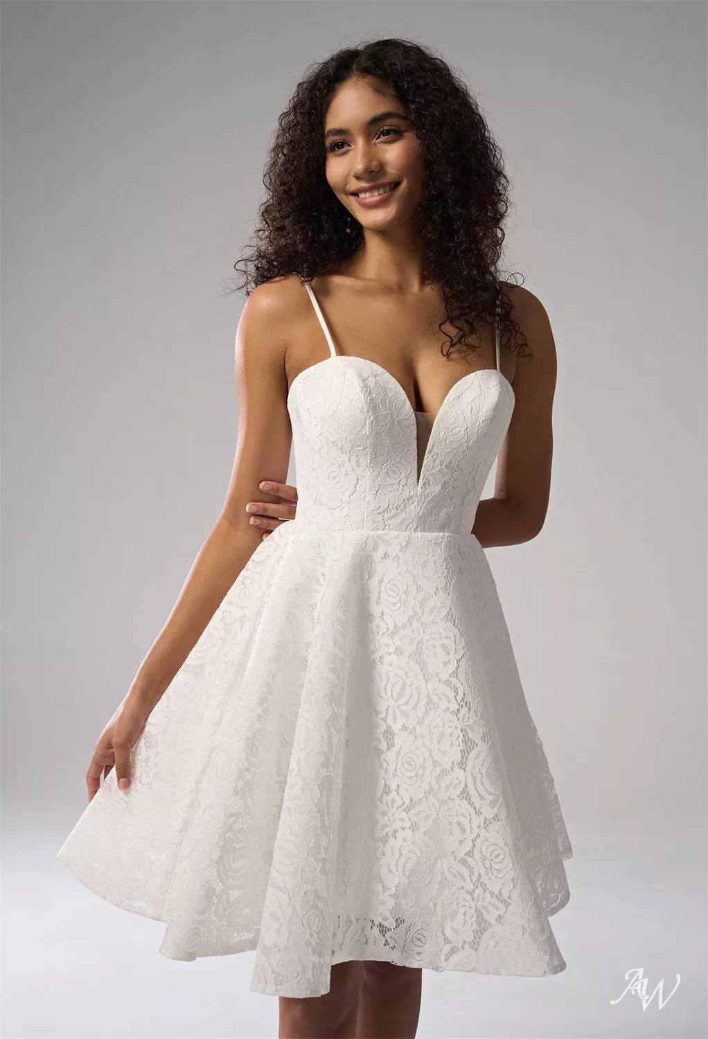 AW Tulip Wedding Dress, Lace Mini/Short V-Neck Wedding Dresses