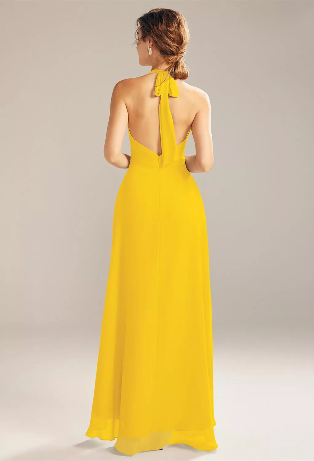 mustard fitted dress Mustard Gown with Embellished Long Sleeves 10 / Short