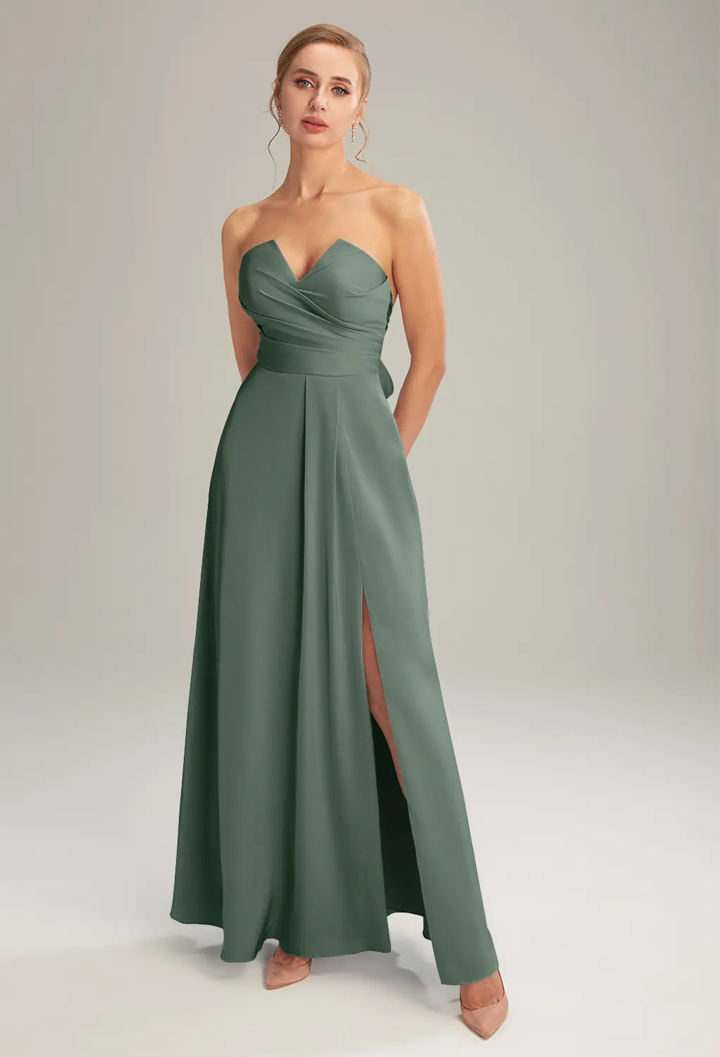 green emerald velvet dress Berylove Women Dark Green Wedding Guest Dress A Line Spaghetti Straps Maxi Prom Dress with Slit, Dark Green / M main image 0