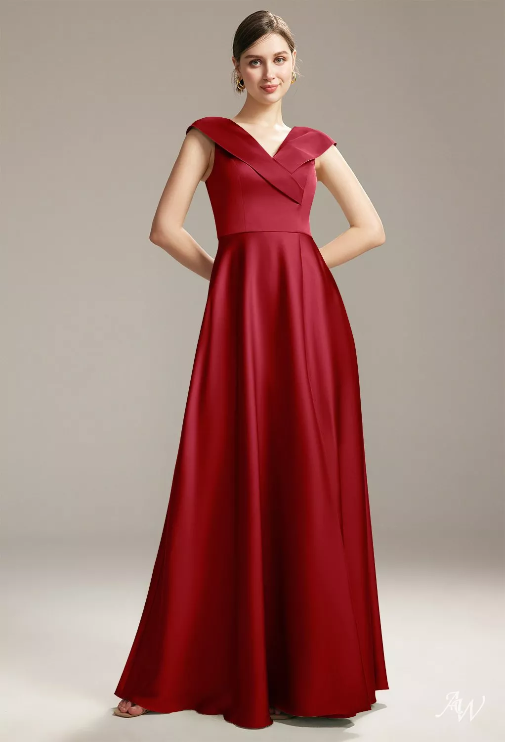 AW Muriel Dress, Taupe Satin Charmeuse Floor Length V-Neck Bridesmaid  Dresses | AW.Bridal Australia
