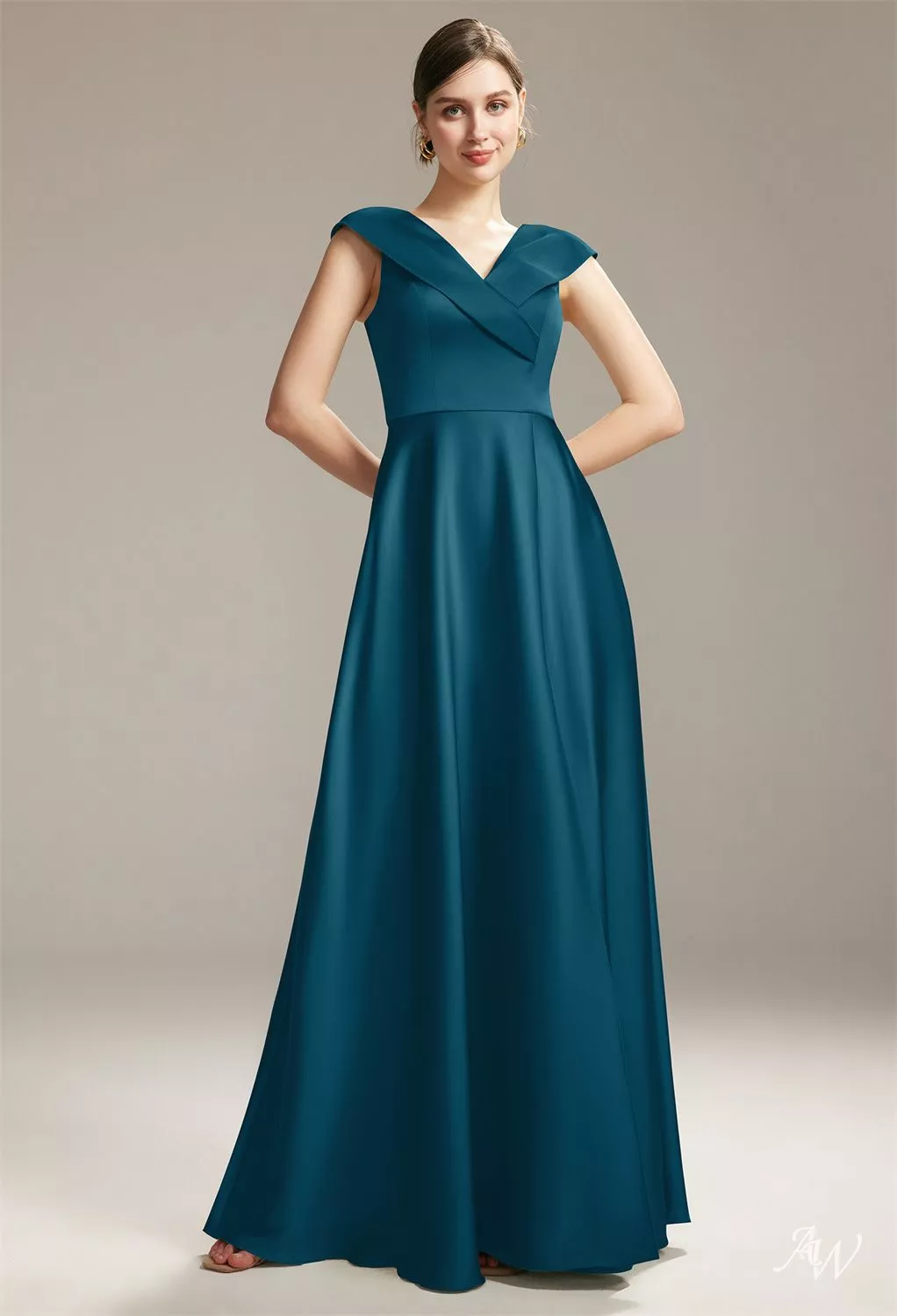 AW Muriel Dress, Taupe Satin Charmeuse Floor Length V-Neck Bridesmaid  Dresses | AW.Bridal Australia