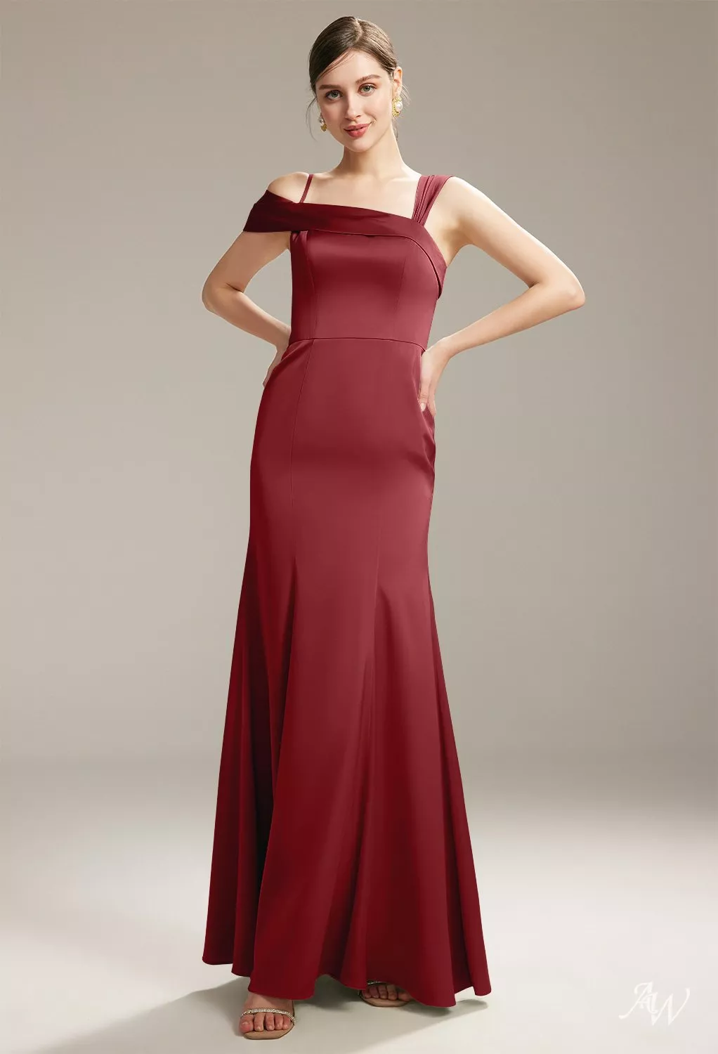 AW Poco Dress, Champagne Satin Charmeuse Floor Length One Shoulder  Bridesmaid Dresses | AW.Bridal Australia