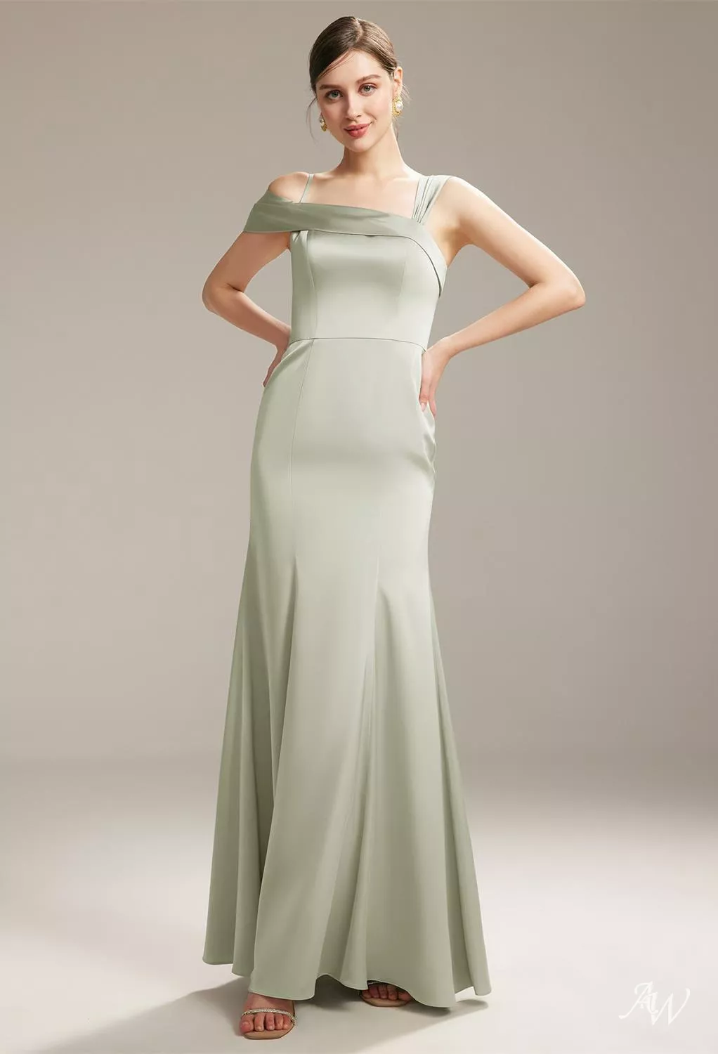 AW Poco Dress, Champagne Satin Charmeuse Floor Length One Shoulder  Bridesmaid Dresses | AW.Bridal Australia