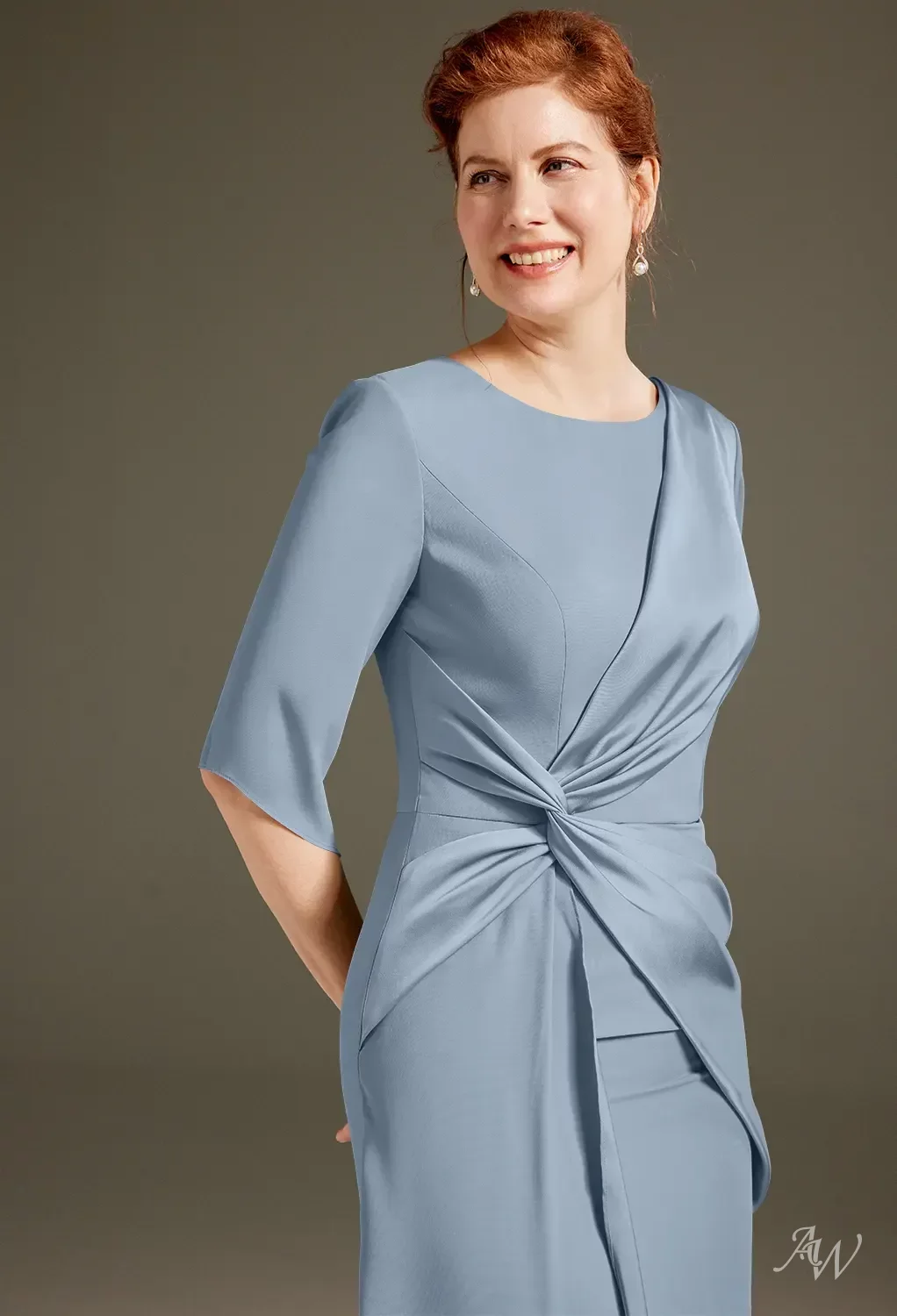 slate grey mother of the bride dresses Steel Grey A-Line V-Neck 3/4 Lace Sleeves Mother of the Bride Dress main image 1