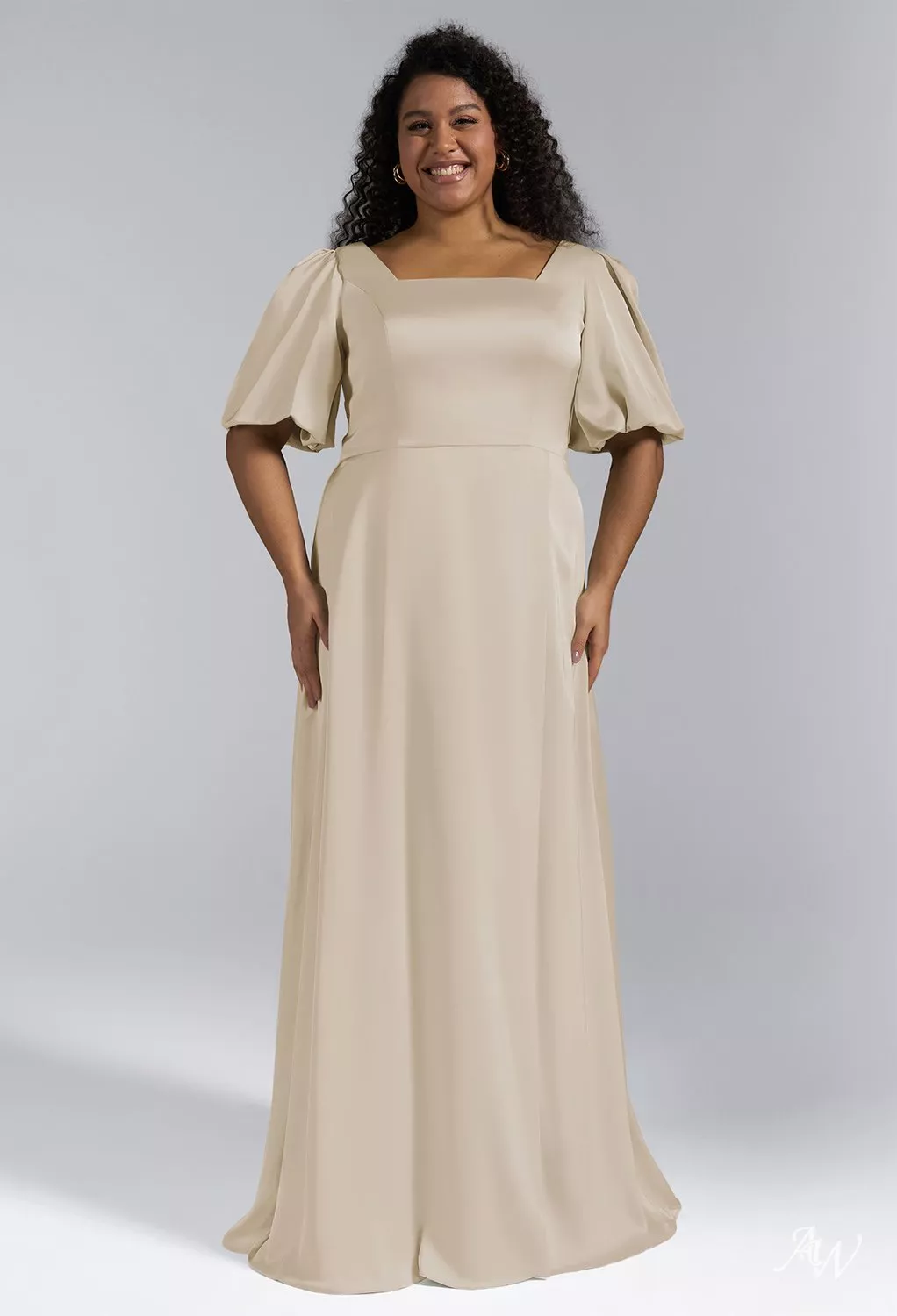AW Etta Dress, Champagne Crystal Satin Satin Charmeuse Floor Length Square  Neckline Bridesmaid Dresses | AW.Bridal Australia