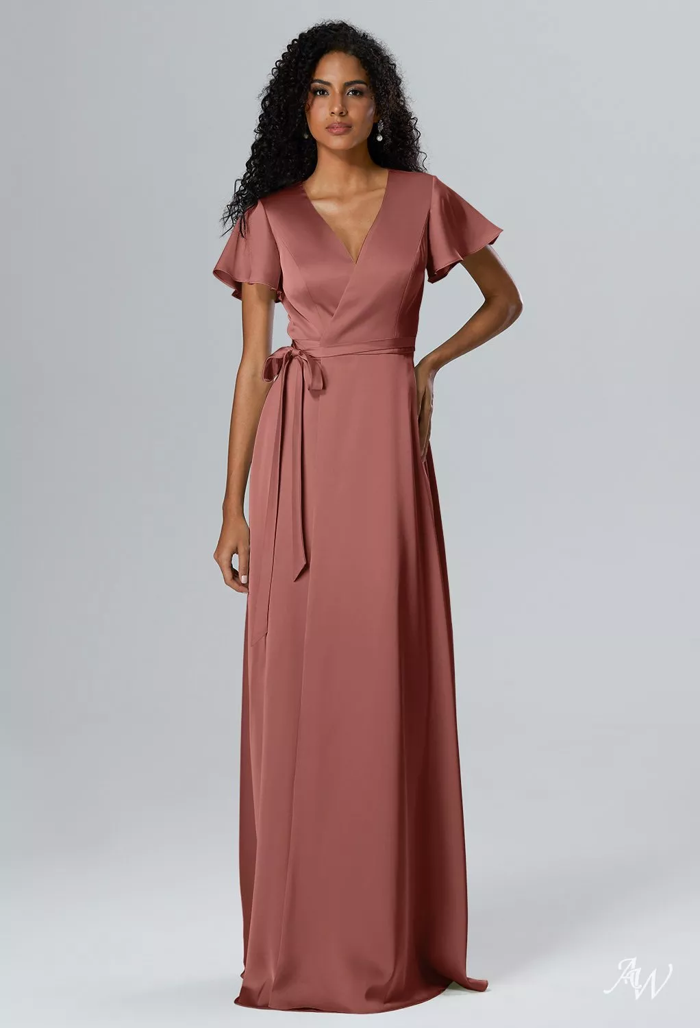 rose brown bridesmaid dress BABARONI V-neck Ruched Spaghetti Straps Dress with Slit Dusty Sage, Dusty Sage / US0 main image 0