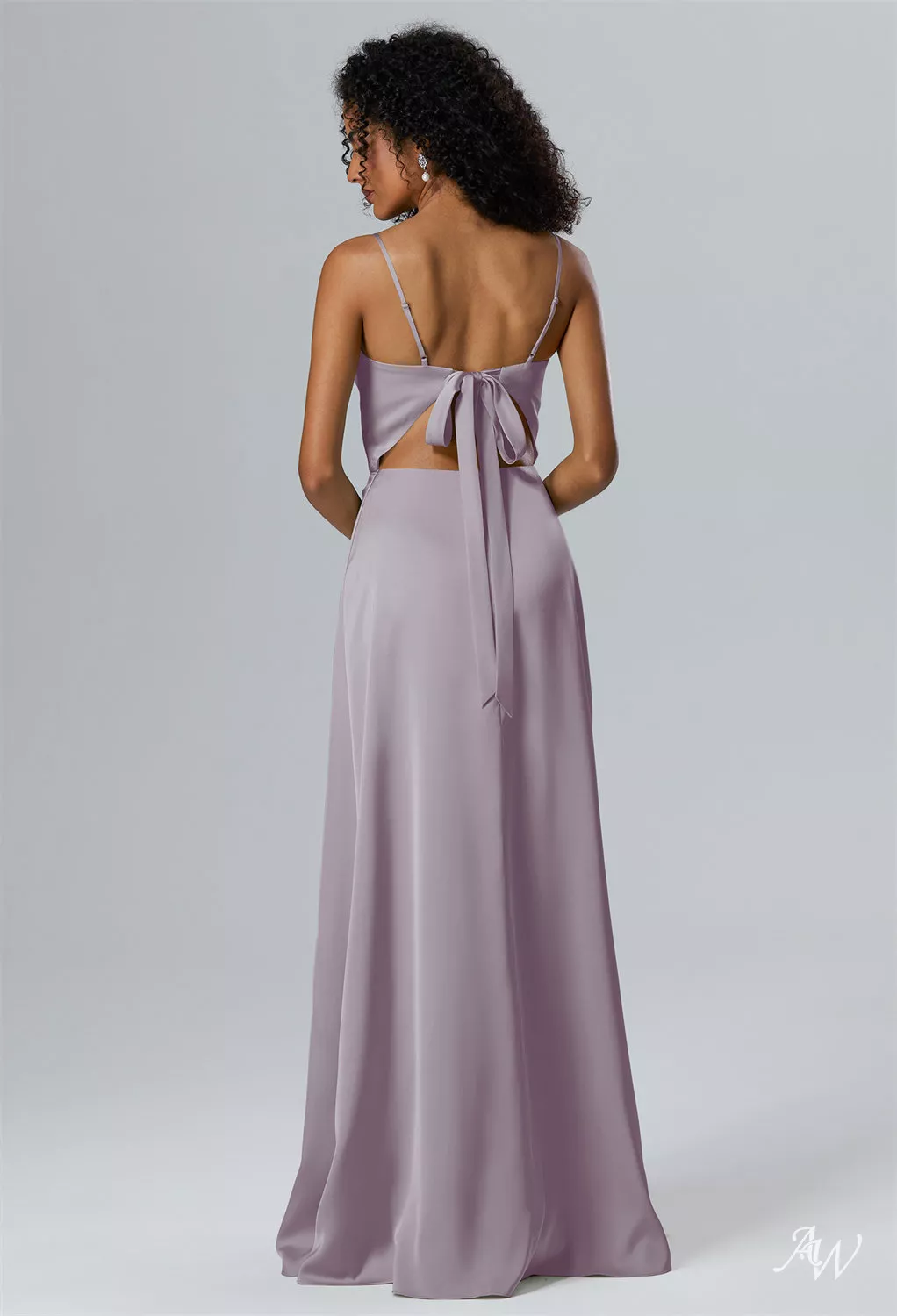 purple velma dress AW Velma Dress, Fennel Seed Crystal Satin Satin Charmeuse Floor Length  V-Neck Bridesmaid Dresses