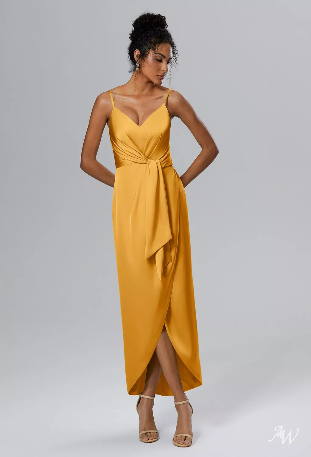 AW Leonora Dress, Hunter Green Crystal Satin Satin Charmeuse Hi Lo V-Neck  Bridesmaid Dresses | AW.Bridal Australia