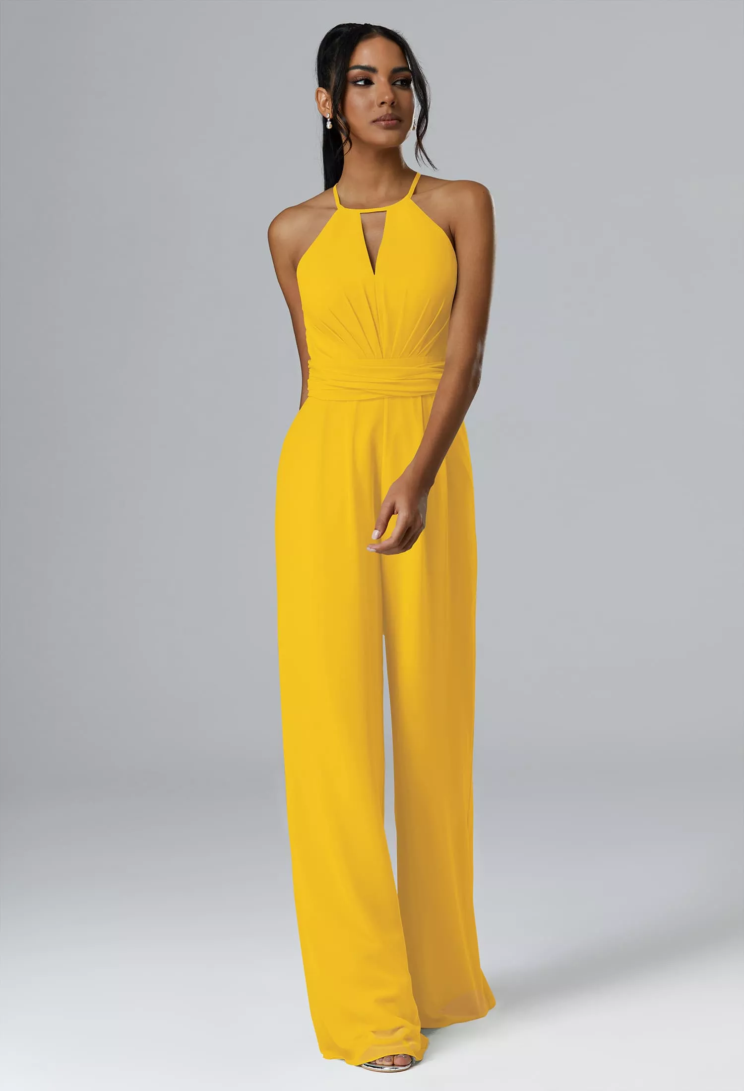 watters bridesmaid dress prices BETHANY One Shoulder Luxe Satin Fitted Bridesmaid & Formal Gown Light Yellow / 8 USA main image 0