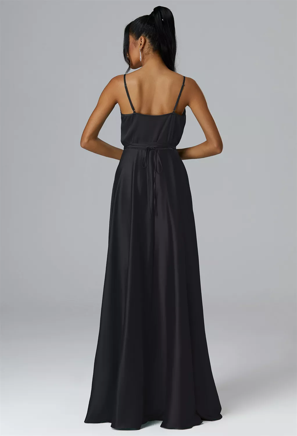 black strapless maternity bridesmaid dress Bandeau Satin Bridesmaid Dress with Neck Tie