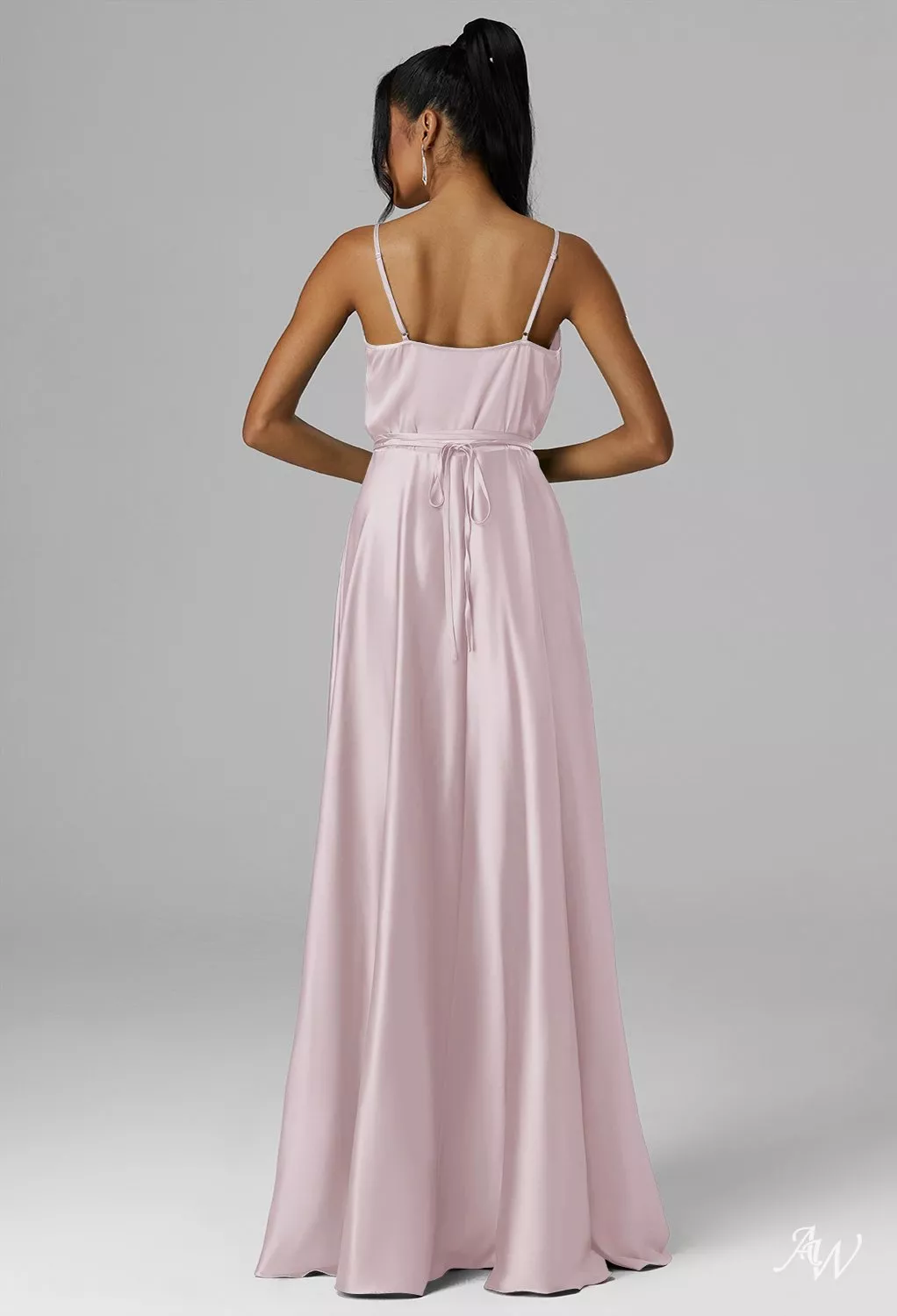 AW Sage Dress, Mottled Moss Green Satin Charmeuse Floor Length V-Neck Bridesmaid  Dresses | AW.Bridal Australia