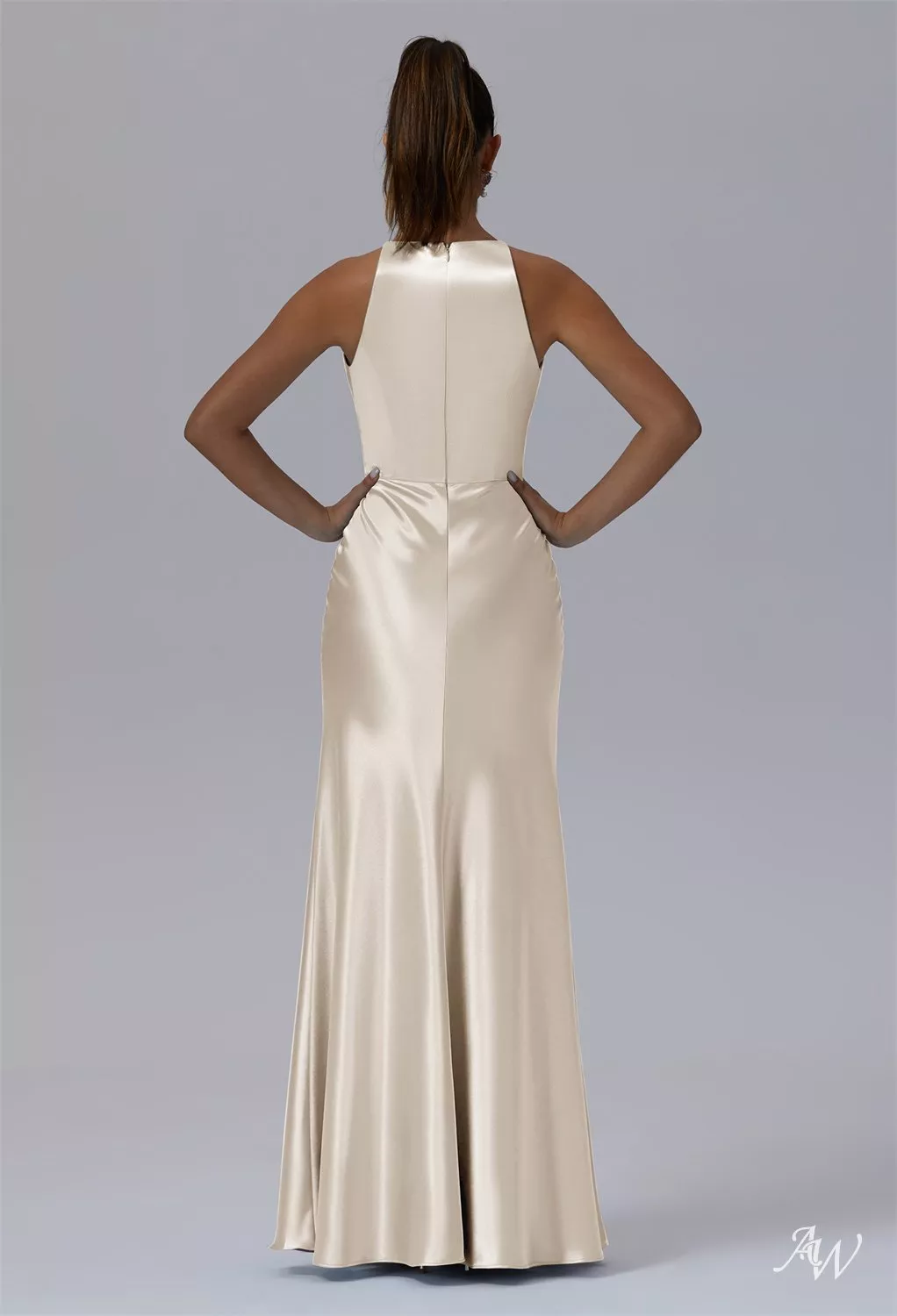 AW Maybelle Dress, Sage Green Crystal Satin Floor Length Cowl Neckline Bridesmaid  Dresses | AW.Bridal Australia