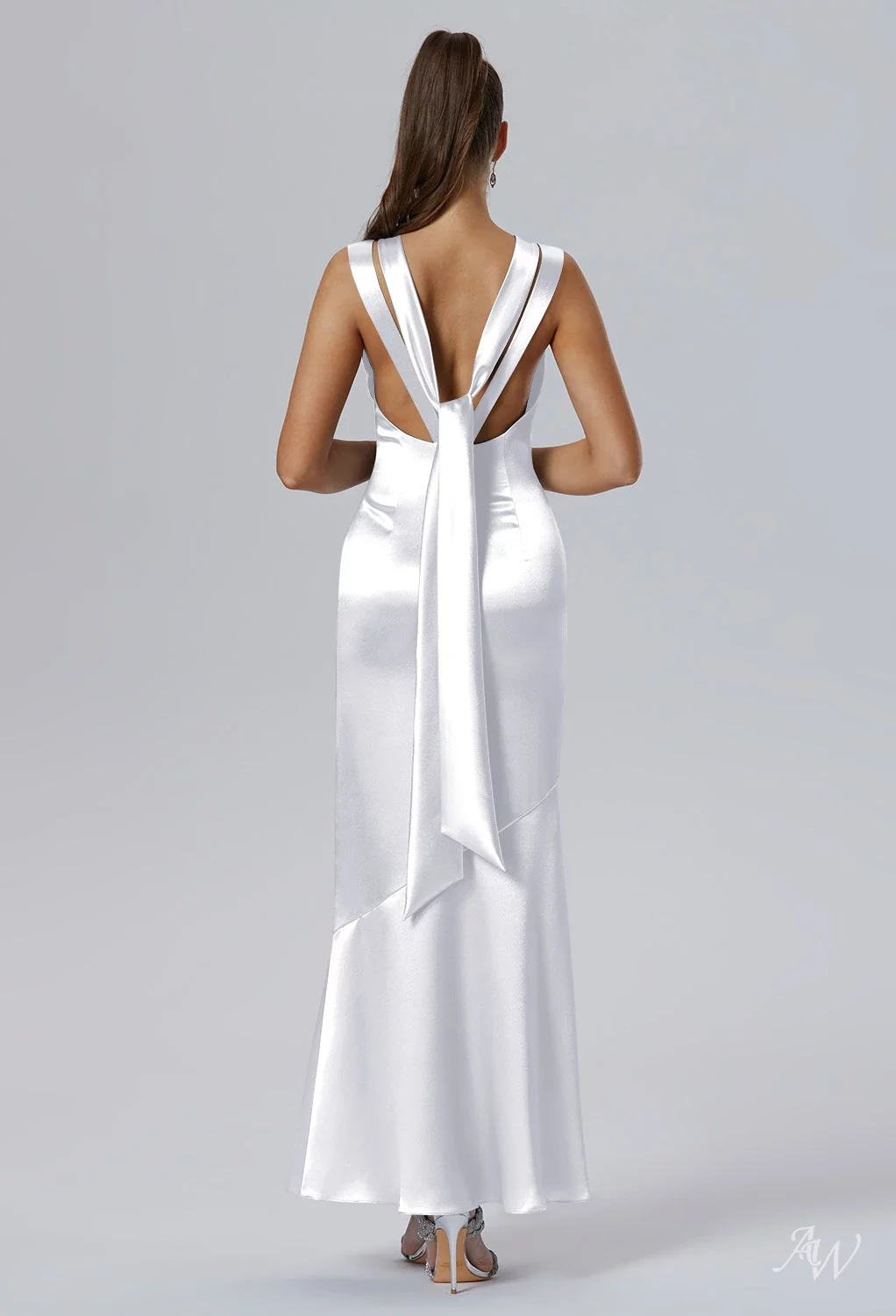 backless celestia dress AW Celestia Dress, Champagne Crystal Satin Satin Charmeuse Stretch Satin  Floor Length Bateau Neckline Bridesmaid Dresses