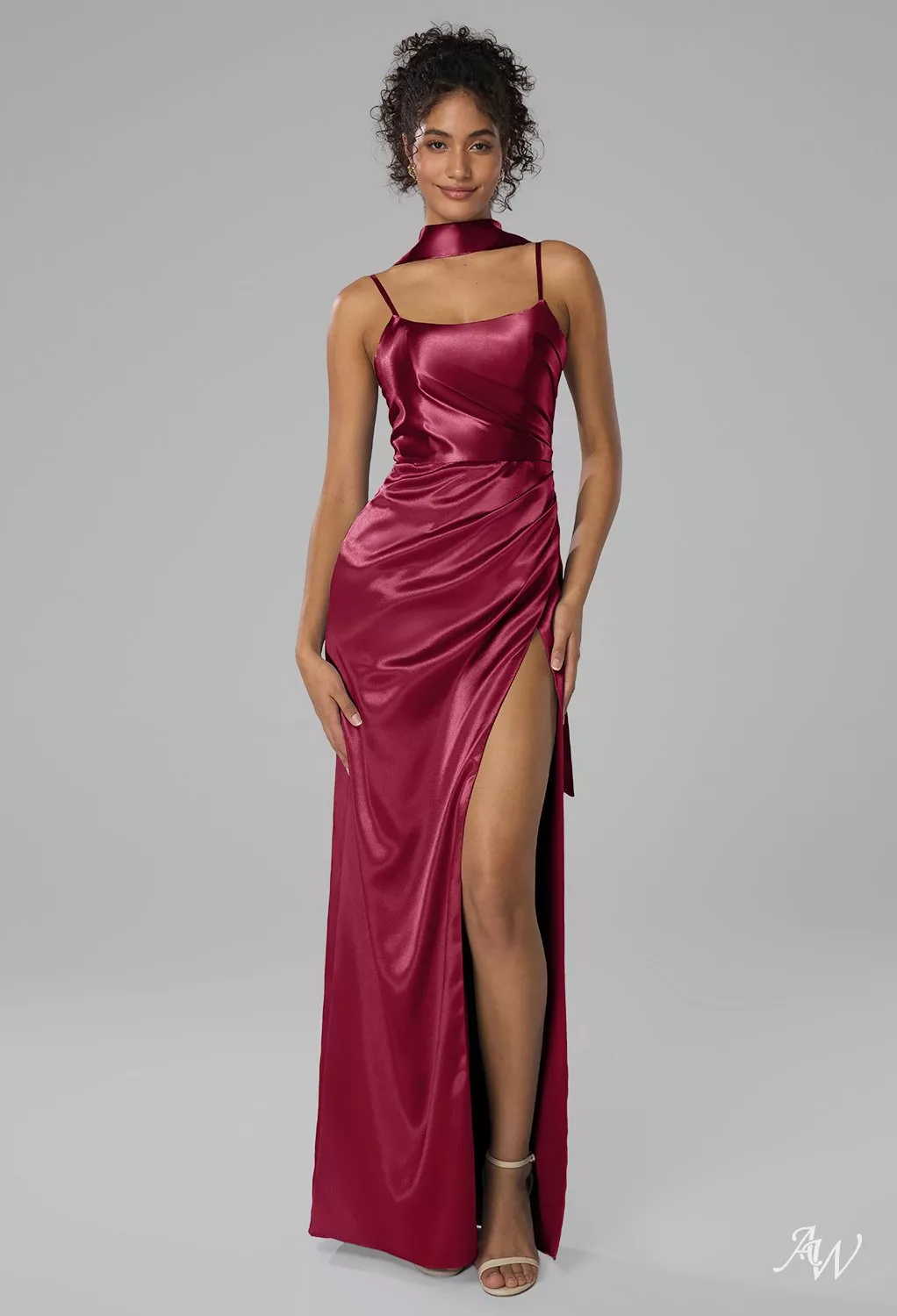 AW Delores Dress, Champagne Crystal Satin Satin Charmeuse Floor Length  Scoop/U-Neck Bridesmaid Dresses