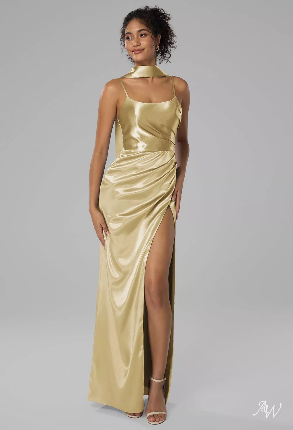 long gold satin bridesmaid dresses Gold Bridesmaid Wedding Gown For Maid Of Honor Gold Bridesmaid Dresses  Chiffon Satin Sequins And More Fabric
