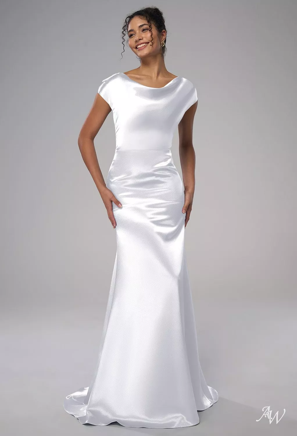 white cowl neck bridesmaid dress Gabriella Cowl Neck Maxi Dress