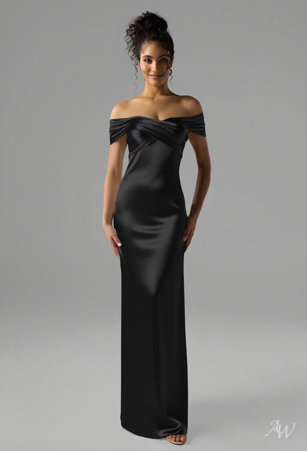 AW Meghan Stretch Satin Black Metallic Bridesmaid Dresses
