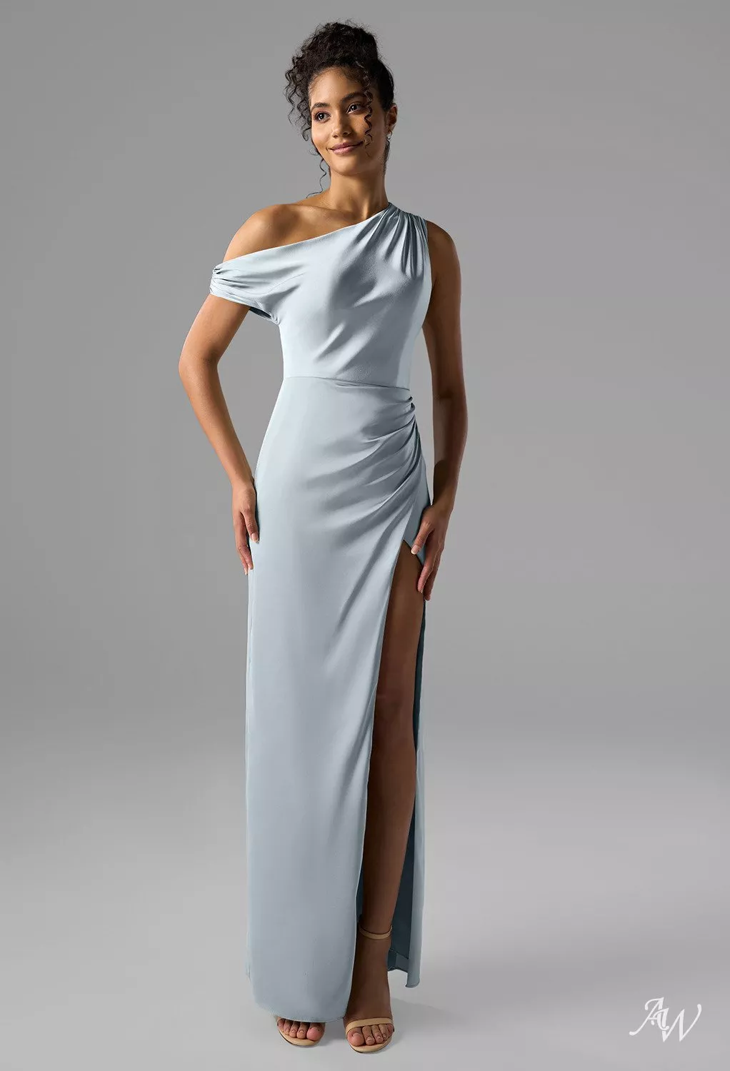 AW Rihanna Dress, Champagne Crystal Satin Satin Charmeuse Stretch Satin  Floor Length One Shoulder Bridesmaid Dresses | AW.Bridal Australia