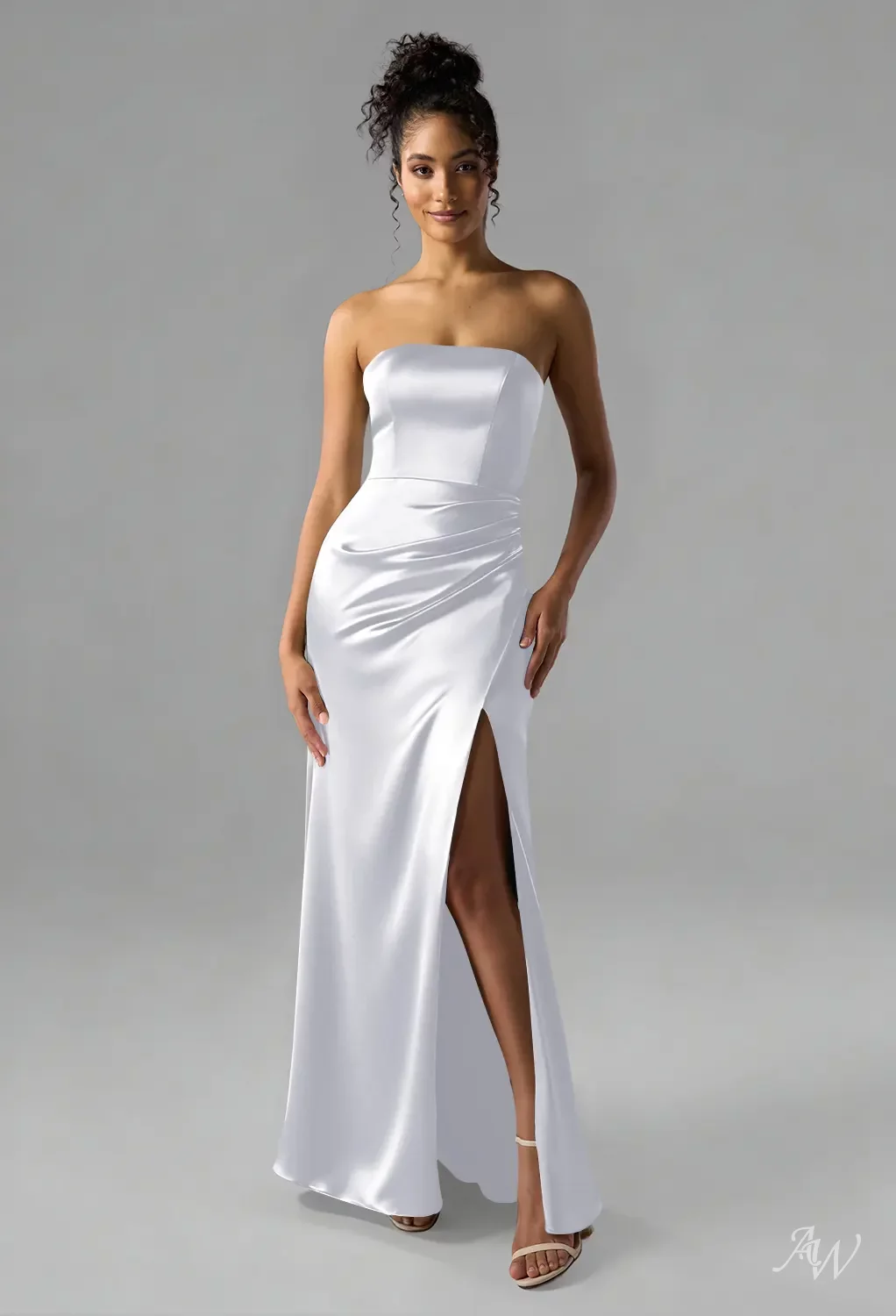 White Satin Satin Straight Neck Dress AW Syeda Crystal Satin White Bridesmaid Dresses Australia