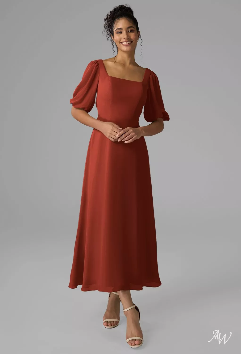 rust chiffon bridesmaid dress Hanna Elegant V Neck Ruched Long Sleeves Chiffon Bridesmaid Dresses, Rust main image 0