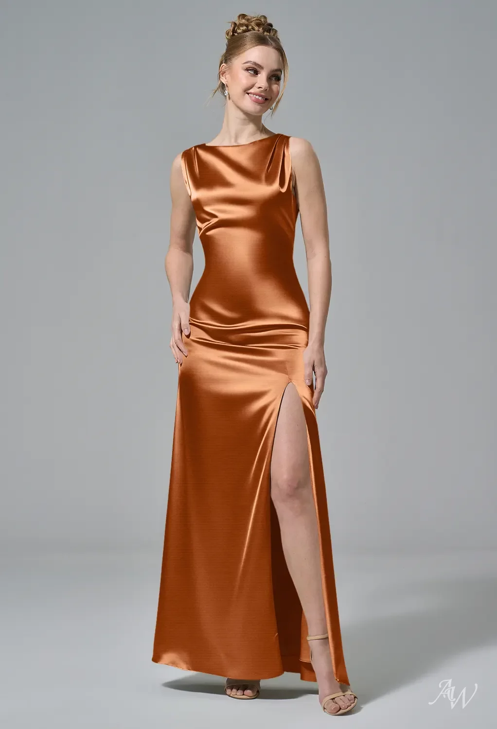 AW Ermengarde Stretch Satin Butterscotch Bridesmaid Dresses