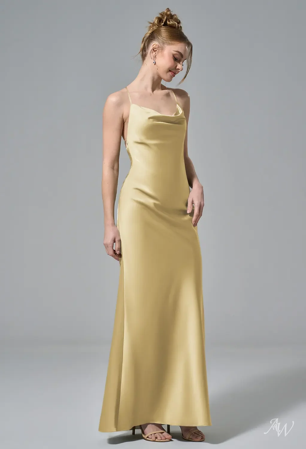 sand satin dress Crisscross Lace-Up Back Satin Dress in Sand beige S