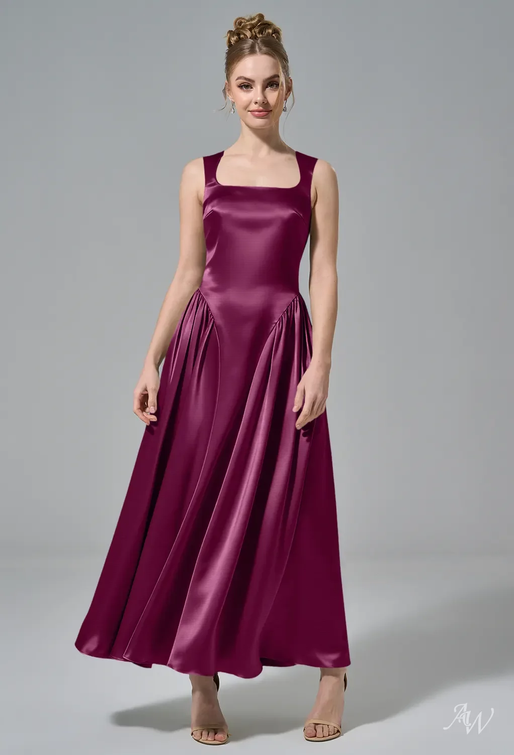 ruby bridesmaid dresses AW Stretch Satin Burgundy DROP_JUN26-D1 Plus Size - Tiered Color:FUCHSIA/GOLD Convertible Styling Options Off