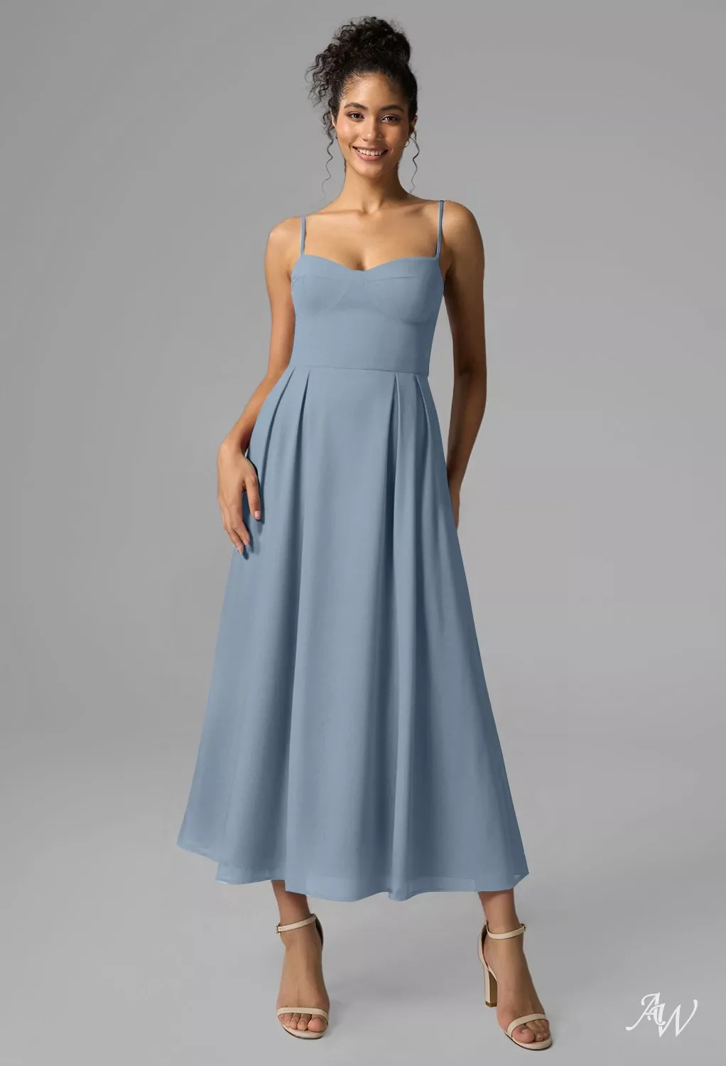 dusty blue tea length dress Aline Tea Length Gray Blue Prom Dress, Gray Blue Formal Wedding Party –  dresstby main image 1