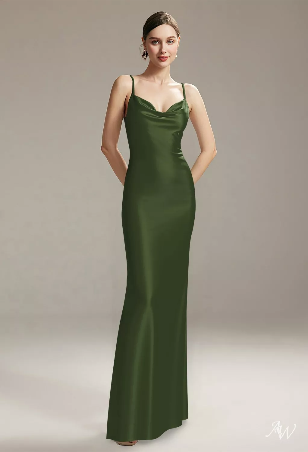 olive green cowl neck dress Marcelline Olive Green Cowl Neck Evening Dress L