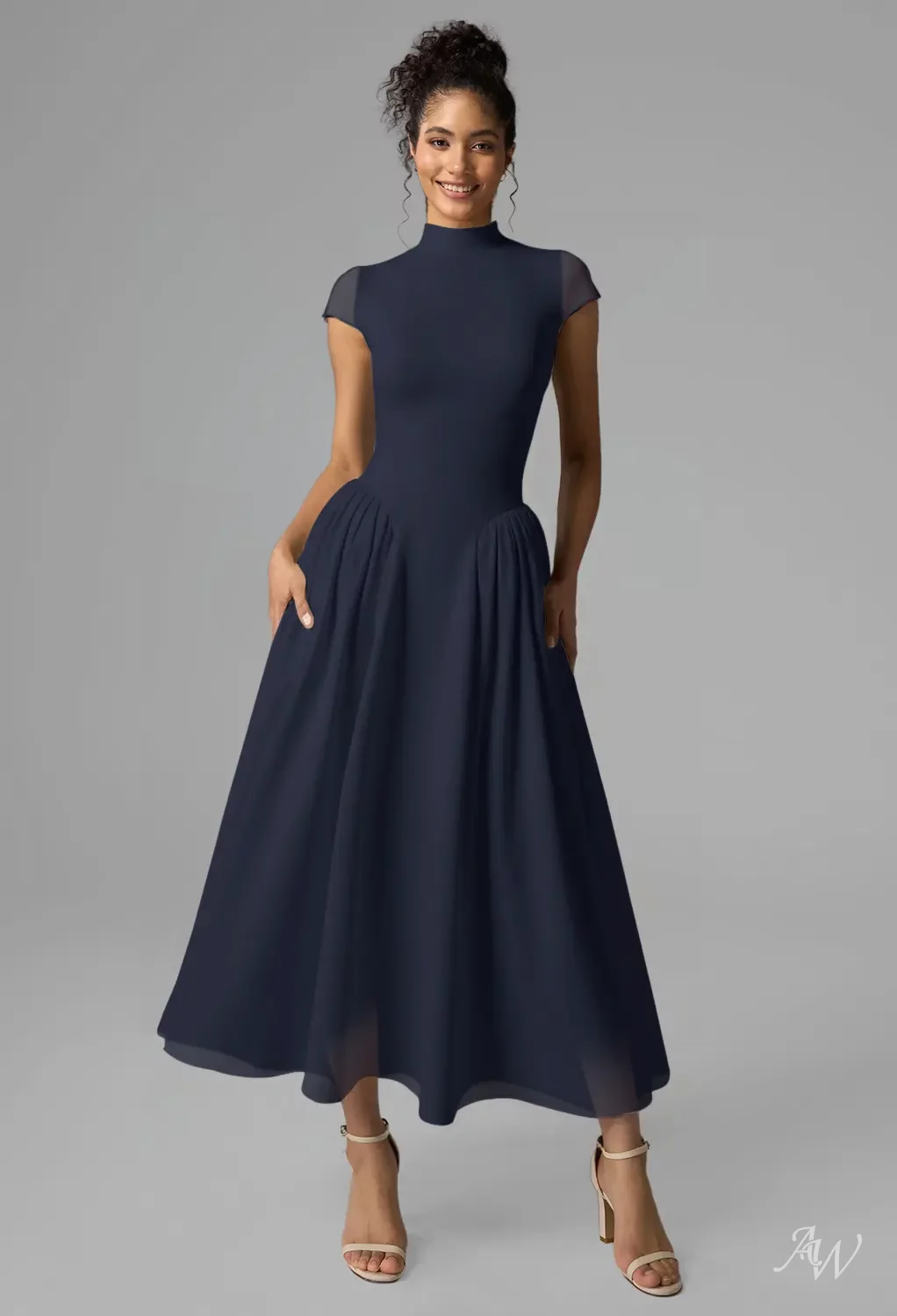 navy bridesmaid dresses tea length KissProm