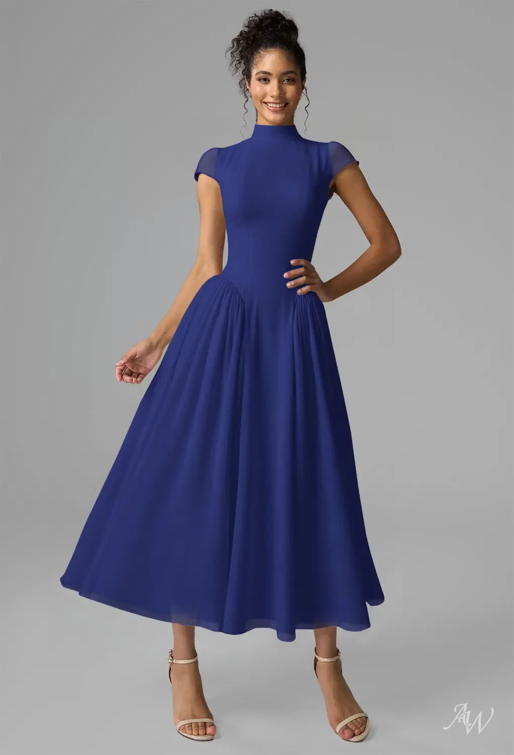 royal blue bridesmaid dresses tea length AW Aimee elegant knee length royal blue party dress
