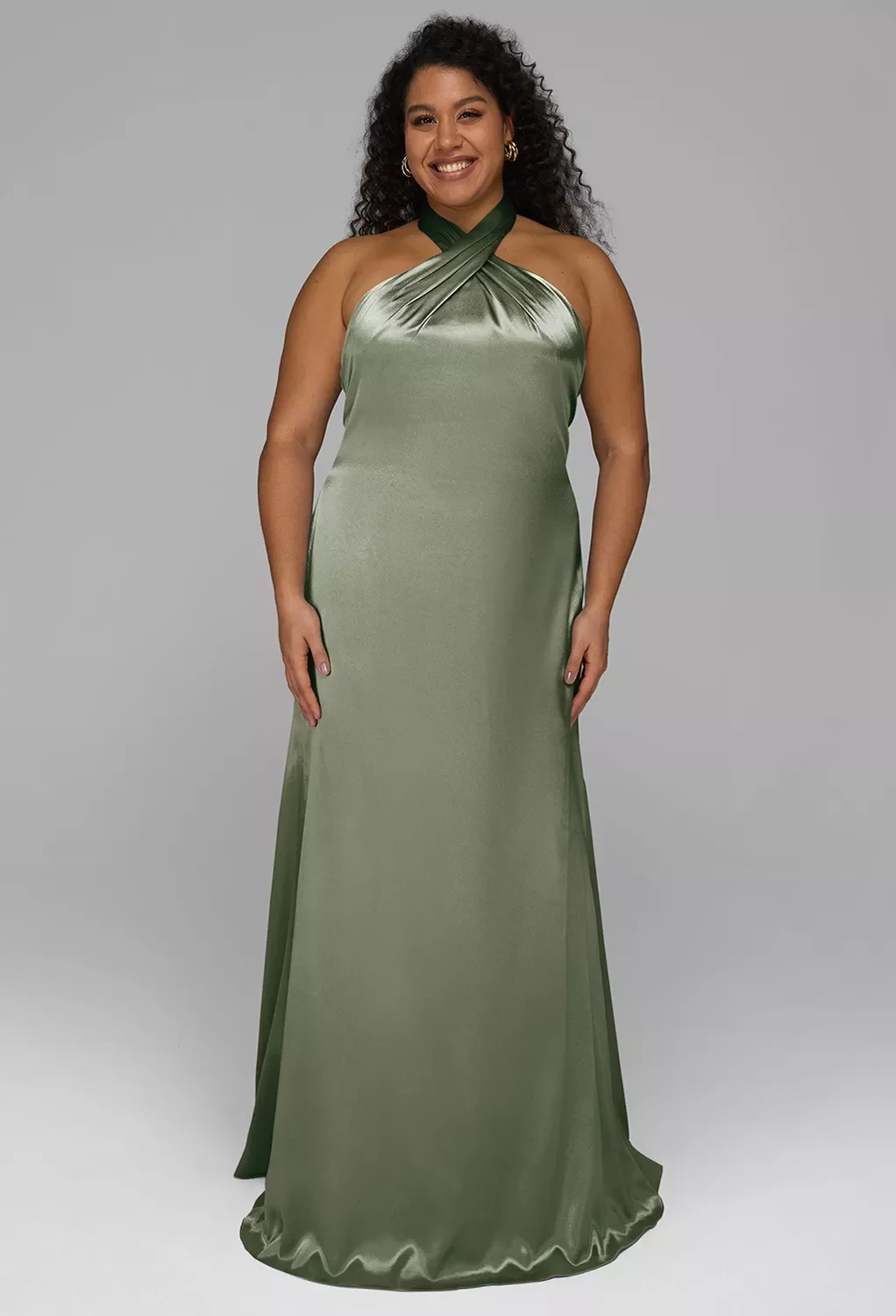 AW Serena Dress, Fennel Seed Crystal Satin Satin Charmeuse Stretch Satin  Floor Length Halter Neckline Bridesmaid Dresses | AW.Bridal