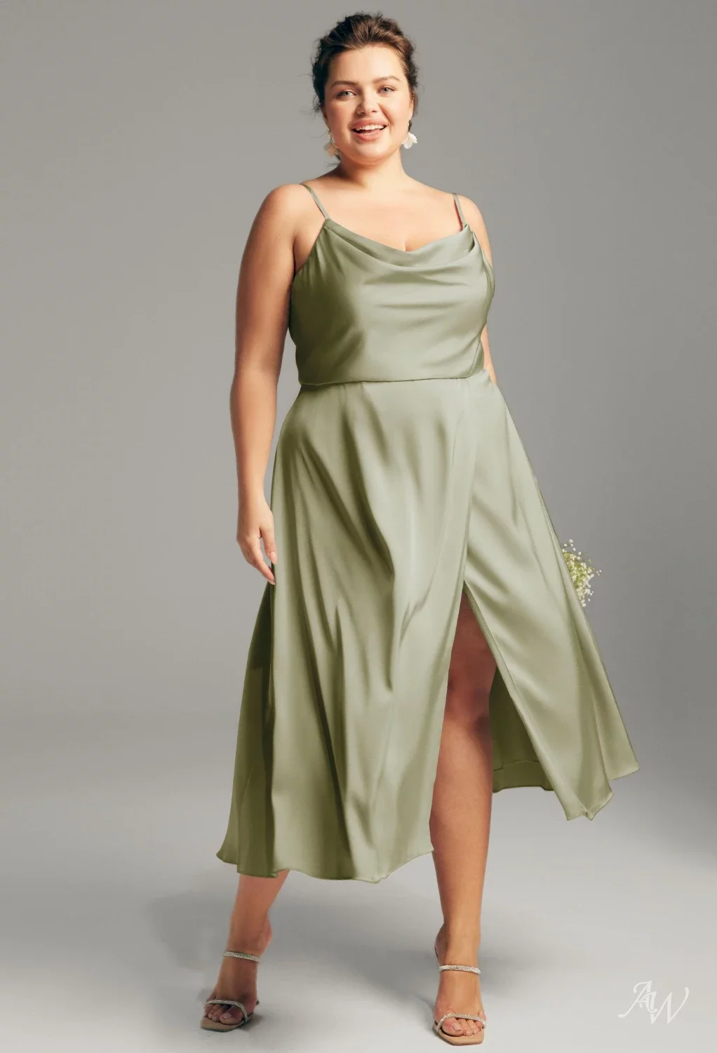 knee length dresses for ladies Lady Black Tie - Lina Satin Cowl Neck Maxi Dress with Draped Back main image 1