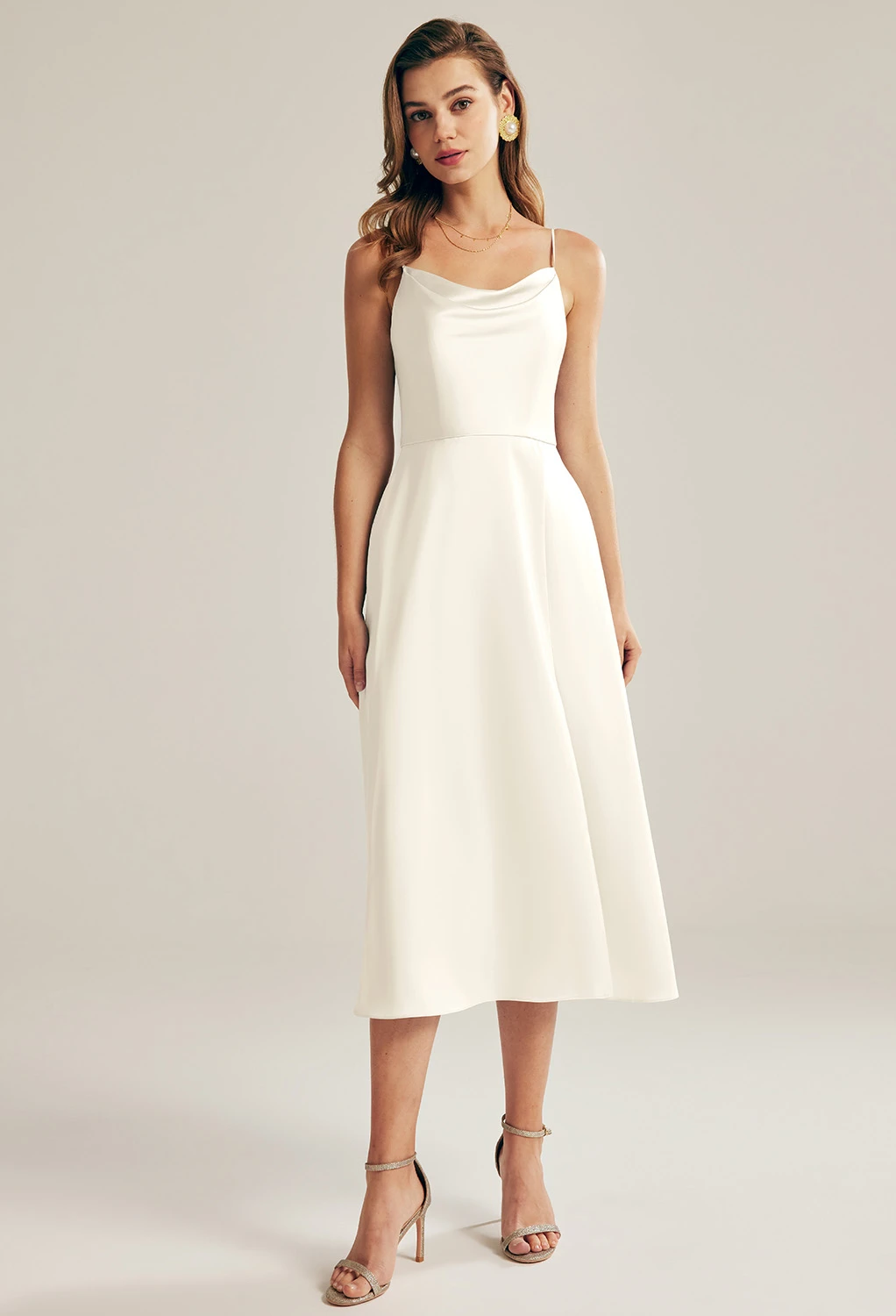 womens midi summer dresses Elegant Beige Midi Dress for Women