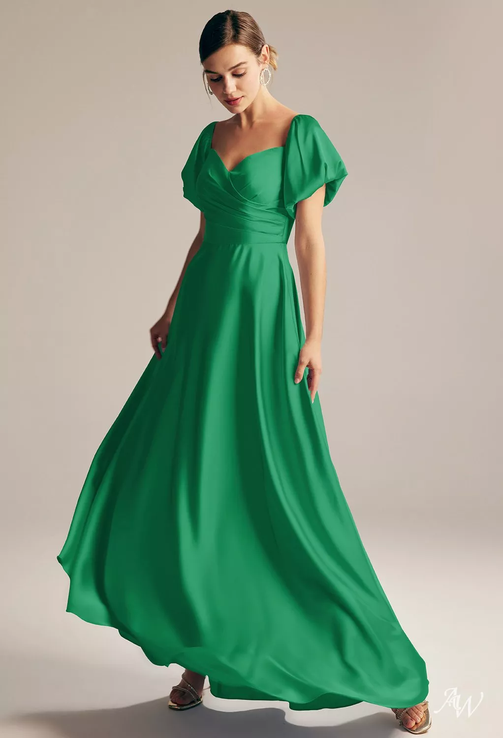 AW Dey Dress, Hunter Green Crystal Satin Satin Charmeuse Stretch Satin  Floor Length Sweetheart Neckline Bridesmaid Dresses | AW.Bridal