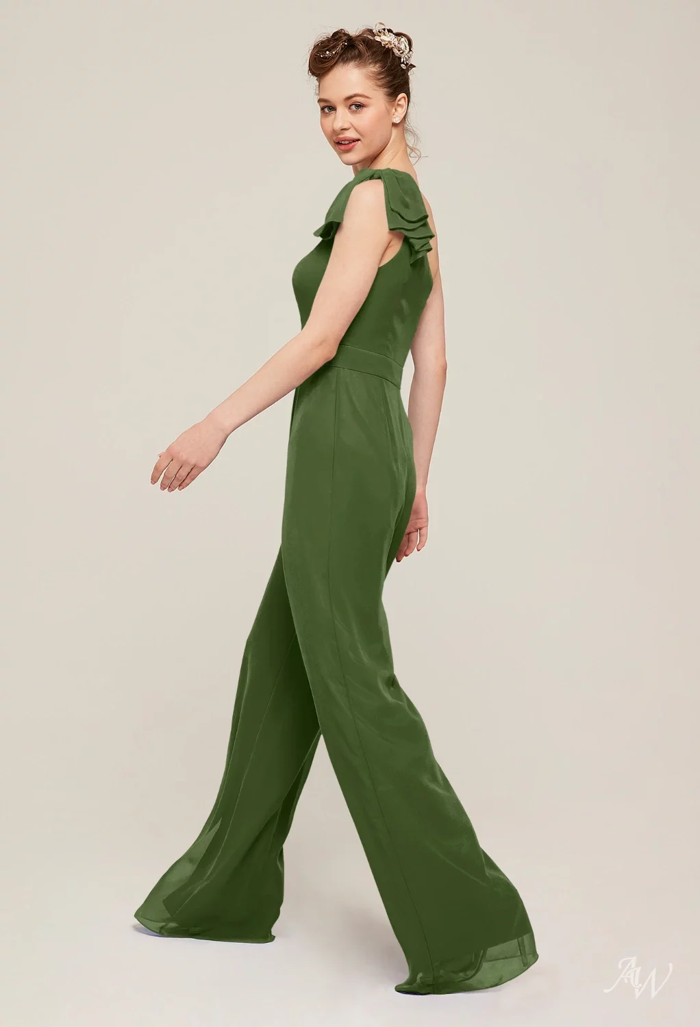 basil green bridesmaid dresses Green Embellished High Neck Long Sleeve A Line Gown main image 0